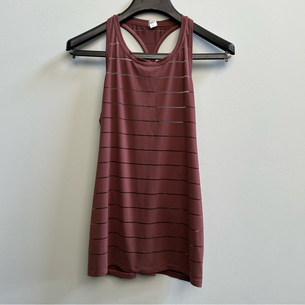 Athleta Burgundy High Neck Racerback Stripe Mesh Chi Tank Top, Size Small.